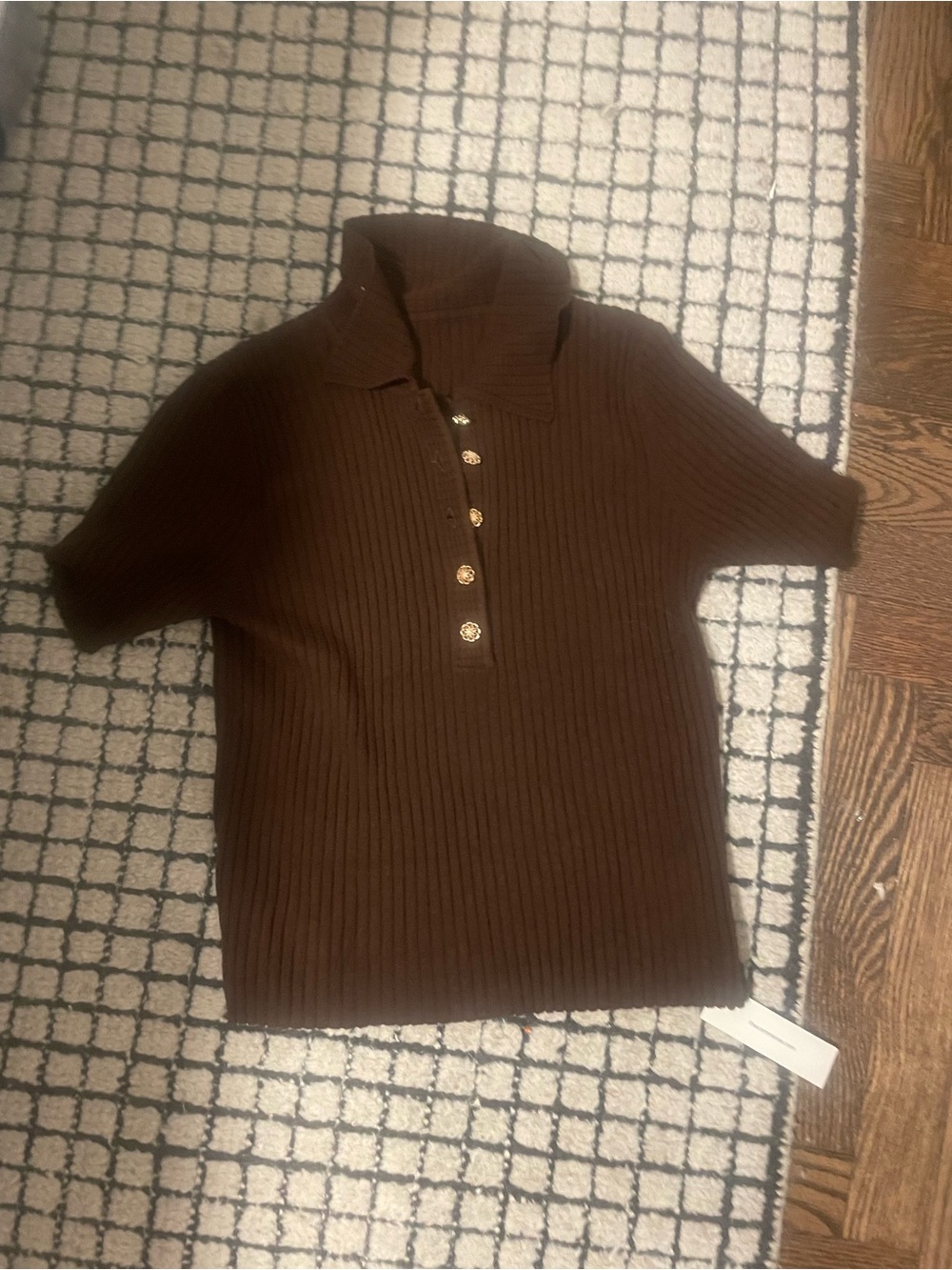 Commense Brown Ribbed Polo V‑Neck Sweater